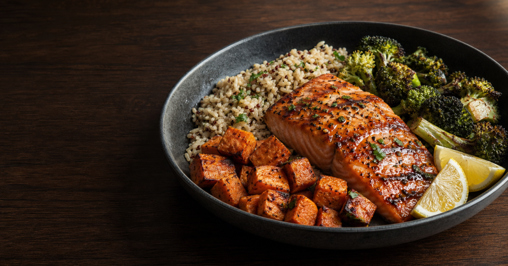 A fresh salmon meal with vegetables
