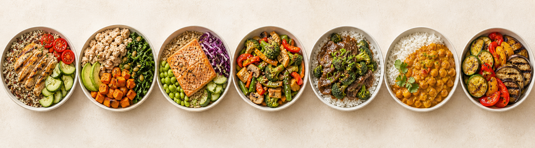 A colorful selection of prepared meals